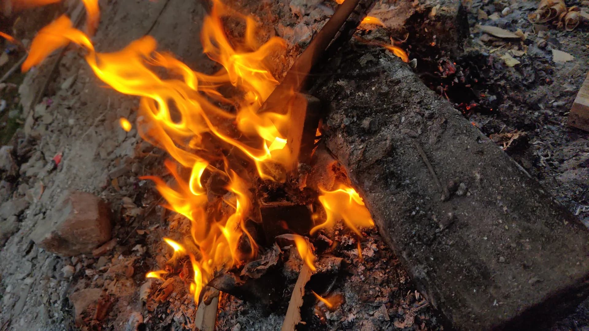 Bonfire crackling on a cool evening