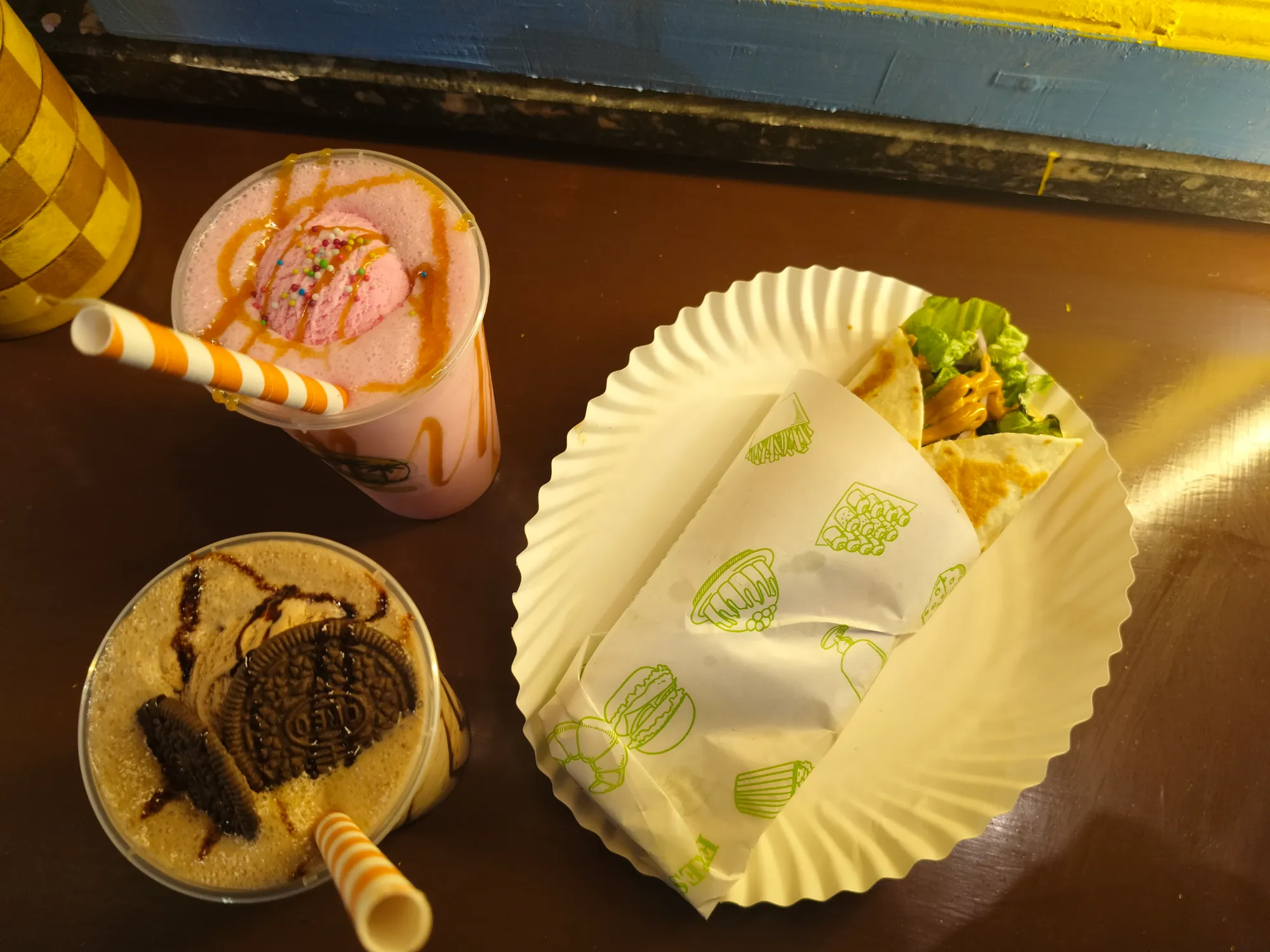 Shakes and wrap at a local cafe