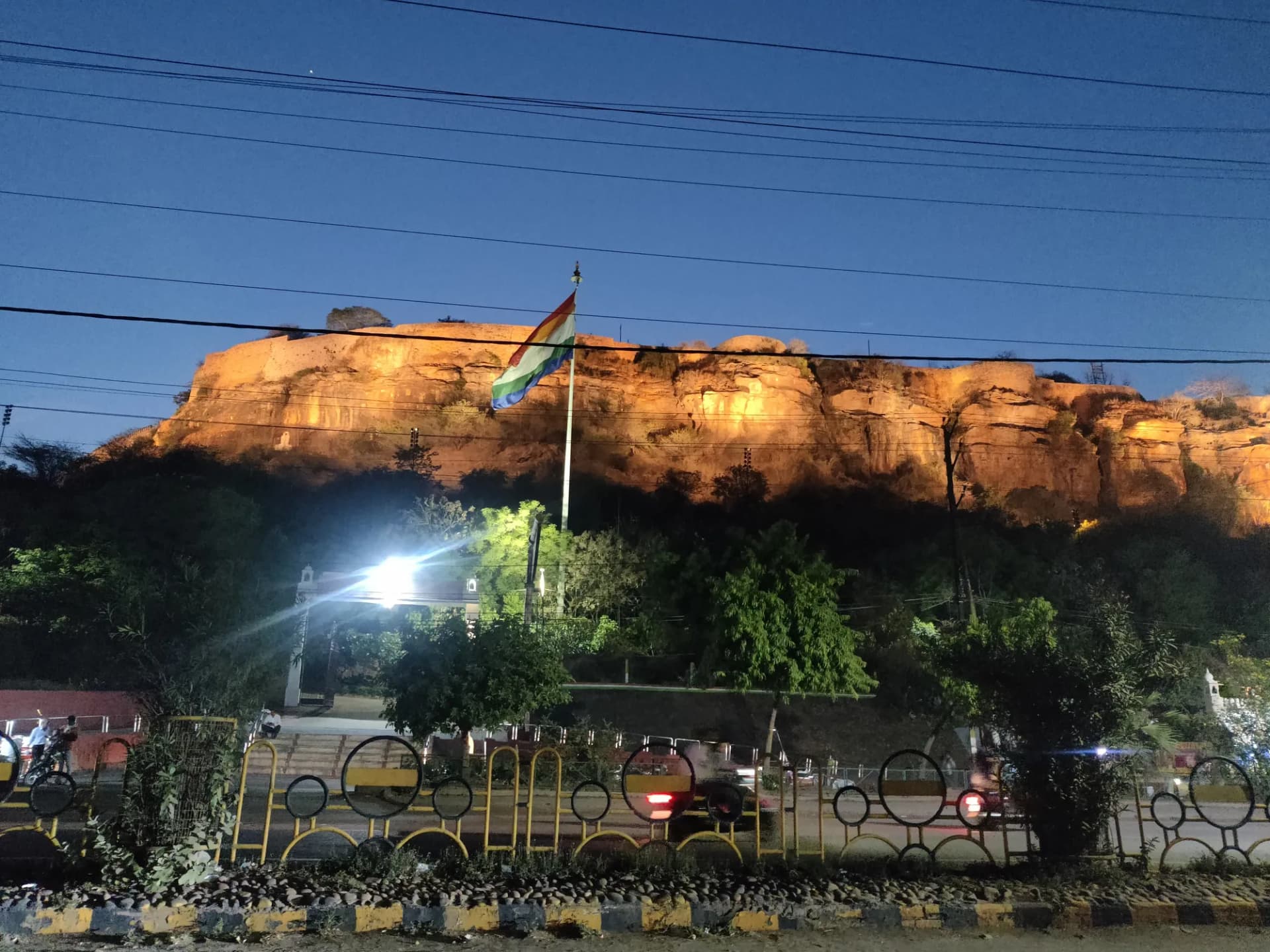 Fort illuminated under the night sky