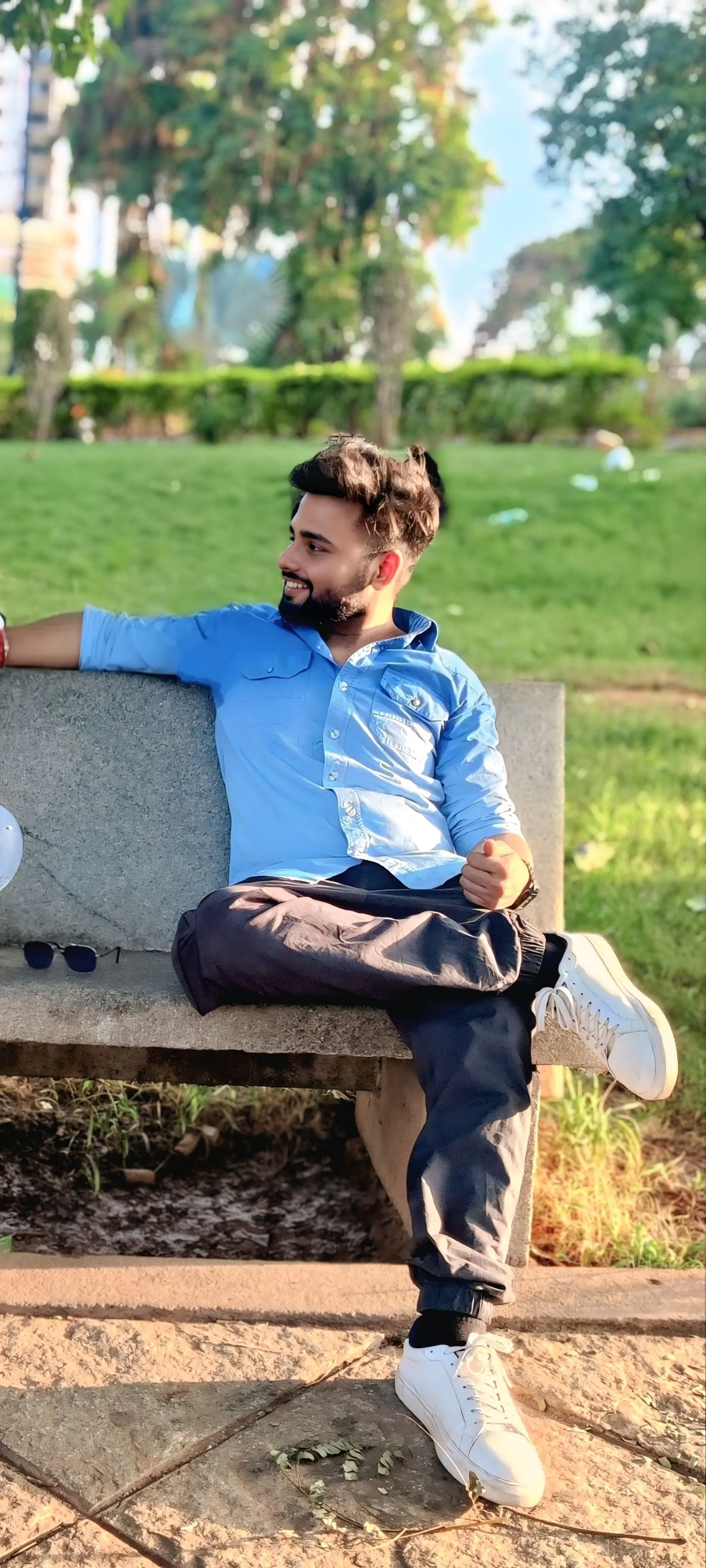 Relaxing on a park bench