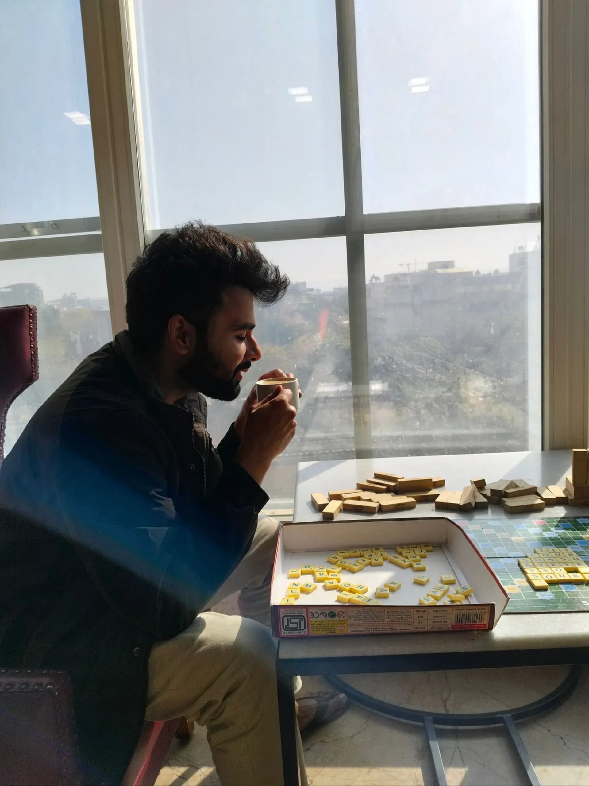 Morning chai and a game of Scrabble